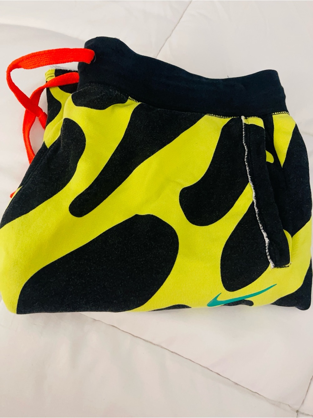 Nike Men’s  Neon Yellow & Black Graphic Sweatpants with Red Drawcord